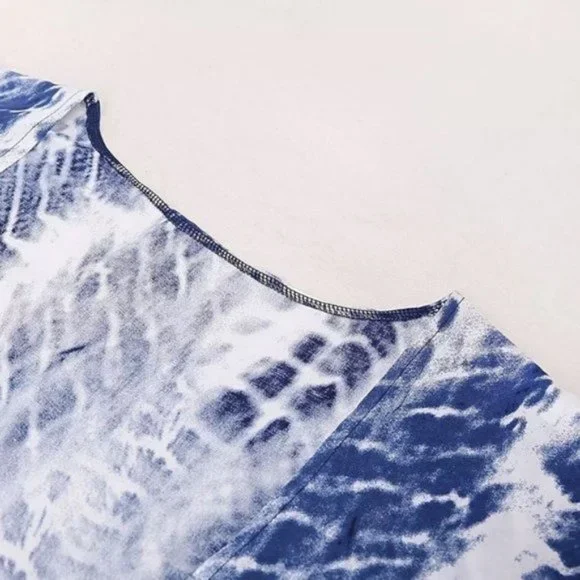 Boho Blue Tie Dye Kimono Duster Coverup - Picture 9 of 13